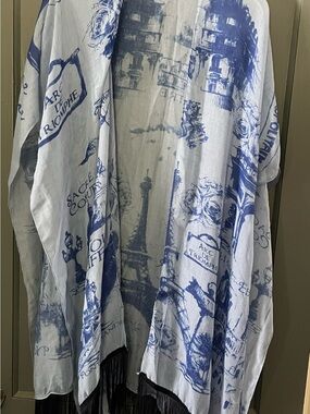 Karma Blue & White Paris Print Swim Coverup